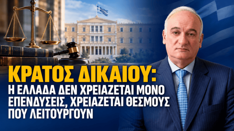 Κράτος Δικαίου: Η Ελλάδα δεν χρειάζεται μόνο επενδύσεις, χρειάζεται θεσμούς που λειτουργούν.